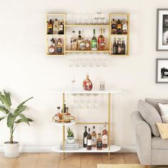 a living room filled with furniture and lots of bottles