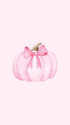 a watercolor painting of a pink pumpkin with a bow on it's head