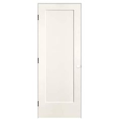 a white door with no glass on the top and bottom panel, in front of a white background