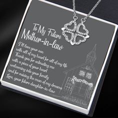 a necklace with an image of a church and the words to my future mother - in - law