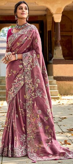 Purple and Violet color Saree in Banarasi Silk fabric with Embroidered, Resham, Sequence, Thread, Weaving, Zari work Sequins Saree, Reception Saree, Dusty Pink Color, Indian Sarees Online, Embroidery Saree, Trendy Sarees, Trendy Blouses, Indian Attire, Silk Embroidery