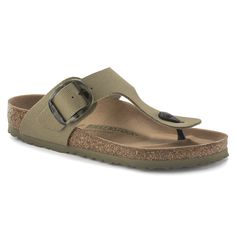 Meet the Gizeh Big Buckle- now in vegan material. This classic thong sandal gets a fresh update with an elegant amplified buckle. Feminine style that's comfortable and easy to wear. The footbed is lined with microfiber. The upper is made from high-quality textile. Anatomically shaped cork-latex footbed Upper: Textile Footbed lining: microfiber Sole: EVA Details: thong with an individually adjustable pin buckle; vegan “Made in Germany” Spring T-strap Sandals With Leather Footbed, Classic T-strap Sandals With Textured Footbed, Summer T-strap Footbed Sandals With Cork-bed Midsoles, Spring Toe Loop Flip Flops With Buckle Closure, Casual T-strap Footbed Sandals For Spring, Spring T-strap Footbed Sandals With Leather Footbed, Spring Leather T-strap Sandals With Footbed, Adjustable T-strap Sandals With Textured Footbed, Spring T-strap Flip Flops With Buckle Closure