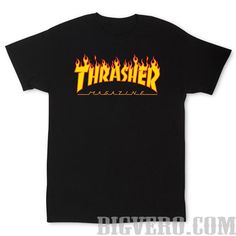 Thrasher Tshirt, Thrasher Flame, T Shirt Weaving, Thrasher Shirt, Flame Logo, Black Tees, Logo T Shirts