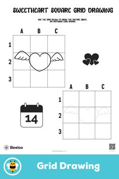 Easy valentine-themed grid drawing for kids ages 3 and up Square Grid