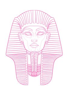 the face of an egyptian woman in pink and black lines on a white background illustration