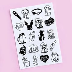 a sheet of stickers with various items on it