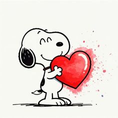 a cartoon character holding a red heart with his paw on the other hand and looking at it