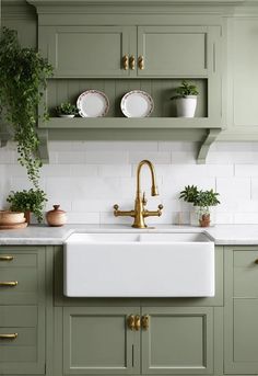 Add elegance to your kitchen with sage green shaker cabinets, brass details, and timeless design elements that create a stylish, serene space. #ShakerCabinets #SageGreenKitchen Green Shaker Kitchen Cabinets, Green Shaker Cabinets, Green Shaker Kitchen, Shaker Kitchen Cabinets, Kitchen Redesign