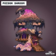 an image of a pixel art piece that looks like it has been made into a mushroom house