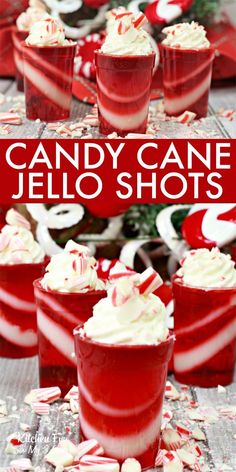 candy cane jello shots with white and red frosting