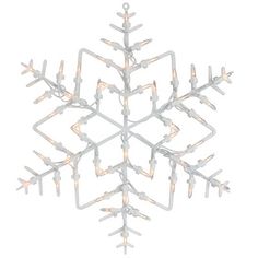 a white snowflake ornament with lights on it