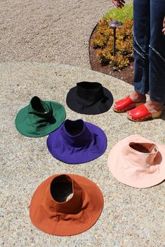 100% organic canvas, classic black, (and new colors!) wide brim semi-floppy sun hat, topless. One size fits most heads. Travels and washable. Ultra sun protection. Now in black, purple, brown, peach, blue and green. Best selling hat in the shop. Made in USA. Sun Hat Pattern, Wide Hat, Red Clogs, Miss Moss, Magic Hat, Floppy Sun Hats, Hair Sale, Wide Brimmed, Sun Hat