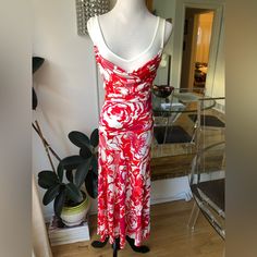 Roberto Cavalli Floral Print Midi Dress Size 40/Us Size Small Pits 15 Waist 13.5 Length 49 Red Fitted Sundress Maxi Dress, Fitted Red Sundress Maxi Dress, Red Fitted Lined Maxi Dress, Fitted Lined Red Maxi Dress, Fitted Red Lined Maxi Dress, Floral Print Midi Dress, Roberto Cavalli, Asymmetrical Dress, Red And White