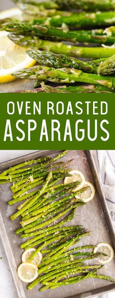 asparagus on a baking sheet with lemon slices