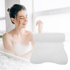 The bath pillows made of soft, breathable material and is designed to fit your body, offering ultimate comfort and strong support for your head, neck, shoulders, and back, allowing you to relax and enjoy your bath time. With powerful suction cups to keep the bath pillow firmly in place to ensure that the bathtub pillow won't slip or slide around during use, providing you with comfort and relaxation. It fits any size and type of bathtub, tub, or spa. And it's easy to take care of simply by rinsin Bathtub Pillow, Bath Pillow, Bath Cap, Bath Pillows, Bath Brushes, Bath Spa, Head And Neck, Bath Time, Bath Accessories