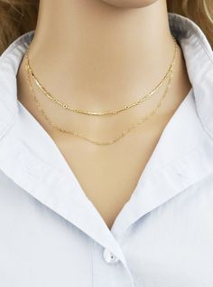 "Layered Necklace, Chocker Necklace, Gold Layered Necklace, Layered Necklace Silver, 925 Sterling Silver Layered Necklace | Darling Necklace CABLE CHAIN NECKLACE ( SINGLE NECKLACE OR SET OF 3 ) DETAILS - 1 or 3 Chain Necklace(s) - Necklace length approximately : 14 inches - Dangle chain length approximately : 16 inches - Chain thickness approximately: 1.5 mm - 14K Gold-Filled, 14K Rose Gold-Filled, 100% Solid Sterling Silver, Nickel Free Collection: The Blissful Caress These gorgeous genuine 14K Double Strand Satellite Chain Necklace For Gift, Delicate Double Chain Necklaces For Gift, Delicate Double Chain Necklaces As Gift, Sterling Silver Double Strand Clavicle Chain Jewelry, Sterling Silver Double Strand Clavicle Chain, Delicate Sterling Silver Double Chain Jewelry, Sterling Silver Double Strand Chain Necklace Gift, Elegant Layered Necklace With Lobster Clasp As Gift, Elegant Layered Necklace With Lobster Clasp For Gifts