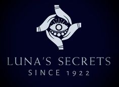 the logo for luna's secrets since 1932, with two hands holding an eyeball