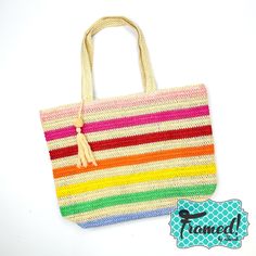 Add a pop of color to your day with our Striped Crochet Tote Bag! This vibrant tote is perfect for carrying all your essentials, and the tassel adds a playful touch. Stay stylish and organized with this must-have accessory. 20" x 15" x 5.5" 100% paper Zipper closure Inner pocket Rainbow Bags For Everyday Summer Use, Rainbow Everyday Bags For Summer, Multicolor Crochet Tote Bag For Travel, Multicolor Crochet Tote Bag With Adjustable Strap, Multicolor Crochet Travel Bag With Braided Handles, Everyday Crochet Tote Bag With Tassels, Multicolor Crochet Bag With Braided Handles For Travel, Colorful Crochet Tote Bag For Travel, Colorful Bags With Braided Handles For Everyday Use