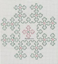 a cross stitch pattern with red and green crosses