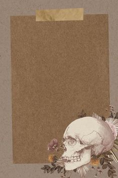 a drawing of a skull with flowers on it's head and an empty piece of paper in the background