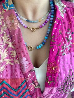 Pink embroidered handmade kimono by mystic kimono Silk Knotted Gemstone Necklace, Multicolor Amulet Beaded Necklace, Spiritual Multicolor Hand-knotted Beaded Necklaces, Multicolor Beaded Amulet Necklace, Multicolor Bohemian Hand-strung Crystal Necklaces, Knotted Necklace, Knot Necklace, Silk Thread