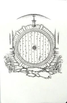 an ink drawing of a hobbot door