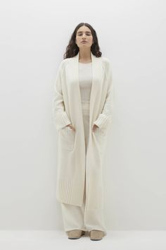 ECRU Dresses With Long Cardigans, Chic Long Cashmere Cardigan, Cream Cashmere Long Sleeve Cardigan, Luxury Soft Knit Relaxed Fit Cardigan, Luxury Relaxed Fit Cashmere Cardigan, Oversized Long Sleeve Cashmere Cardigan, Longline Cardigan, Ecru Color, Fall Wear