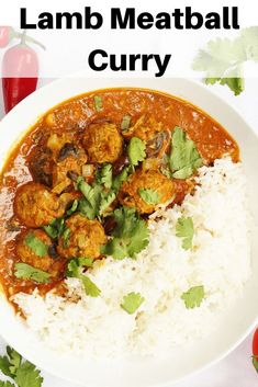 a white plate topped with meatballs and rice