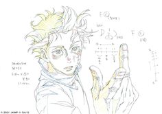 a drawing of a man holding his finger up in front of a whiteboard with numbers on it