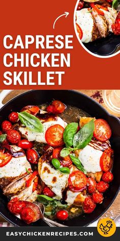 the recipe for caprese chicken skillet is shown