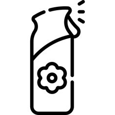 a black and white image of a spray bottle with a flower on the side,