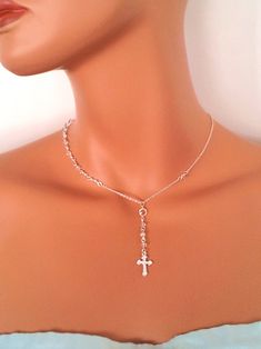 Channel Necklace, Rosary Inspired Necklace, Bride Wedding Jewelry, 14kt Gold Jewelry, Crystal Rosary, Silver Rosary, Cross Necklace Women, Cross Necklaces, Wedding Bride Jewelry