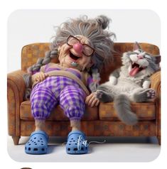 two cats sitting on a couch with one cat wearing glasses and the other is laughing