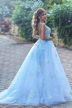 Light Blue Wedding Dress A-Line Illusion Neckline Lace Appliques Pearls Beaded vestidos de noiva Sheer Back Wedding Gowns Elegant Bridesmaid Dresses Long, Long Gown For Wedding, Tulle Prom Dresses, Wedding Dresses Uk, Princess Prom Dresses, Prom Dresses 2018, Elegant Bridesmaid Dresses, Dresses Simple, Blue Wedding Dresses