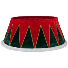 a red and green christmas hat with trees on it