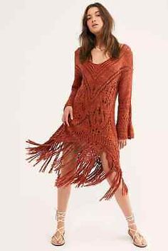 Trendy Fashion Free People Constellation Knit Tunic Dress, Brown, X-Small, RRP $268, Women's Dresses Constellation Crochet, Crochet Tunic Dress, Crochet Fringe, Free People Tunic, Crochet Tunic, Long Sleeve Floral Dress, Knit Tunic, Tunic Styles, Free People Sweater