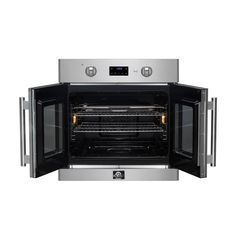 an oven with the door open on a white background