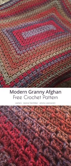 a crocheted afghan is shown with the text modern granny afghan free crochet pattern