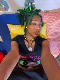 Colored Short Locs, Loc Peekaboo Color, Green Locs Black Women, Dreads Black Women, Curly Hair Advice, Dyed Dreads, Colored Locs, Colored Dreads, Hair Braid Patterns