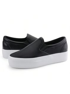 Women Comfortable Slip-On Loafers Platform Casual Loafer Shoes Fashion Daily Walking Shoes Black Elegant,Preppy,Sporty,Vacation,Fashionable   PU Leather Plain Slip on   Women Shoes, size features are:Bust: ,Length: ,Sleeve Length: Black Slip-on Sneakers With Textured Sole For Summer, Summer Slip-on Synthetic Loafers, Flat Platform Synthetic Slip-ons, Synthetic Platform Slip-ons Flat, Flat Synthetic Platform Slip-ons, Synthetic Flat Platform Slip-ons, Trendy Synthetic Platform Loafers With Rubber Sole, Summer Slip-on Platform Loafers, Leather Flat Slip-on Sneakers For Summer