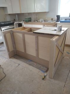 the kitchen cabinets are being built and ready to be installed