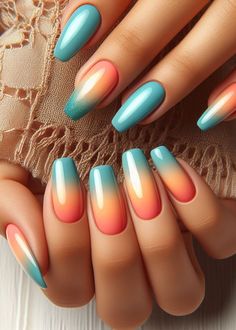 Ombre Nails: The Effortless Way to Stunning Gradients | Pocoko Ombre Nails With Designs, Nail Gel Summer, New Mexico Nails, Nail Art Color, Blue Coral Nails, Nail Colour Combos, Dip Nail Art Designs, Ombre Beach Nails Summer, Turquoise Ombre Nails