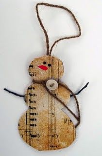 a wooden snowman ornament hanging from a string