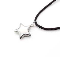 "Stainless steel star pendant necklace with satin silk cord.  Available from 16\" to 30\" in length. The pendant measures a about 24mm x 21mm.  If you would like a different color satin silk cord necklace please let me know by leaving a comment on your order.  Choose one of the available 2mm cords from my store. Thank you." Black String Necklace, Silk Cord Necklace, String Necklace, Necklace Cord, Star Pendant Necklace, Silk Cord, Satin Silk, Cord Necklace, Star Pendant