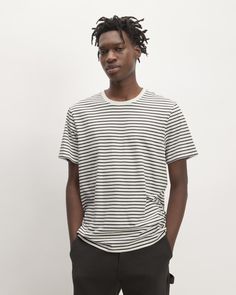 The classic tee—perfected. We made this best-seller even better. Expertly crafted using 100% OCS-certified organic cotton, this timeless staple features an updated fit for enhanced comfort and style with the same soft yet durable feel that only gets better with wear. Extra Bonus Points: We also worked to minimize shrinkage, so it’ll keep its perfect fit—even after multiple washes. Fun Fact: Using organic cotton means cleaner and lower water usage, lower pesticide use, healthier soil, and a Essential Relaxed Fit Cotton T-shirt, Classic Cotton T-shirt For Casual Gatherings, Relaxed Fit Organic Cotton T-shirt For Casual Gatherings, Classic Spring T-shirt For Everyday, Classic Organic Cotton T-shirt For Summer, Summer Relaxed Fit T-shirt, Classic Organic Cotton Summer T-shirt, Classic Everyday T-shirt, Essential Cotton T-shirt For Summer