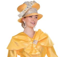 Elite Champagne h6067 yellow hat Fitted Yellow Hat For Fall, Chic Fitted Yellow Hat, Gold Church Hat Headpiece, Elegant Gold Top Hat For Church, Elegant Orange Church Hat, Luxury Beige Church Hat, Gold Church Hat, Church Lady Hats, Elegant Hats