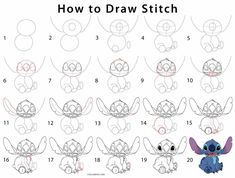 how to draw stitchy the stitcher from stitch and stitch with step by step instructions