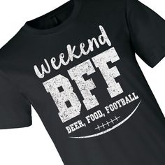 When it comes to the weekend, who better to hang with than your BFF: beer, food and football, that is! The perfect fall apparel, don this shirt for tailgating parties, backyard BBQs and other fall events. Grab this t-shirt for yourself or as a birthday gift for your favorite football fan! © OTC

o Fits sizes 46-49.
o Brand: Bella + Canvas
o Short sleeve
o 100% combed and ring spun cotton, 4.2 oz.
o Unisex sizing with side seams
o Comfortable "Tear Away" neck tag
o Need more? With our tees, we've Football Shirt Designs, Beer Food, Fall Apparel, Fall Events, Tailgate Party, Football Fans, Football Shirt, Football Shirts, Cricut Projects