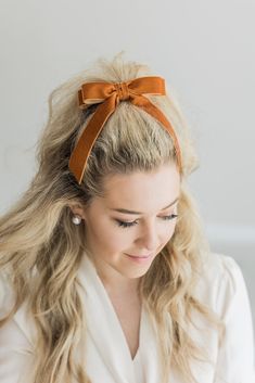 Dainty velvet hair bow for women or children. This bow is considered a "stacked" bow and features beautiful ribbon tails. It's the perfect accessory to add a little luxe and refined classic style to any outfit. Available in short and long length options. This bow is secured on a 3" barrette. Approximate bow measurements:Short: 5.25" wide x 5.25" longLong: 5.25" wide x 9" long *Please note these bows are handcrafted and therefore vary slightly in size and look. Measurements are approximate.**Any Velvet Hair Bows, Short Bow, Velvet Hair Bow, Bow Shorts, Satin Ribbon Bow, Orange Velvet, Velvet Hair, Bow Accessories, French Barrette