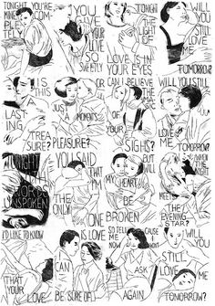 a drawing of people with words written on them